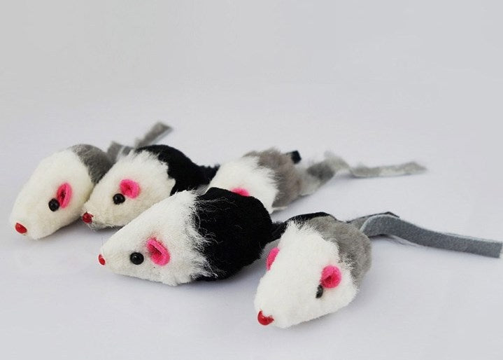 HKM-385619 Natural Rabbit Hair Fake Mouse Cat Toy - 5 Pack
