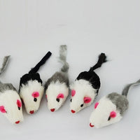 HKM-385619 Natural Rabbit Hair Fake Mouse Cat Toy - 5 Pack