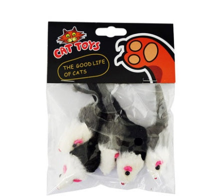 HKM-385619 Natural Rabbit Hair Fake Mouse Cat Toy - 5 Pack