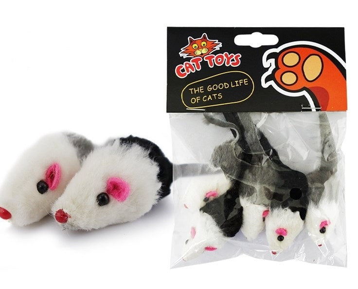 HKM-385619 Natural Rabbit Hair Fake Mouse Cat Toy - 5 Pack