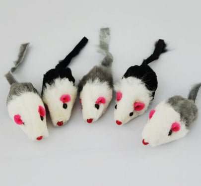 HKM-385619 Natural Rabbit Hair Fake Mouse Cat Toy - 5 Pack