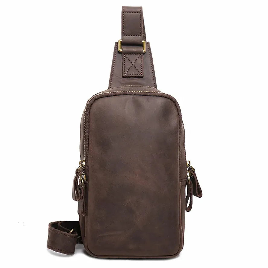 HKM-091219 Men's Casual Leather Chest Bag with Large Capacity in Brown and Coffee