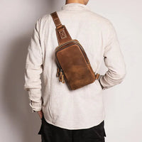 HKM-091219 Men's Casual Leather Chest Bag with Large Capacity in Brown and Coffee