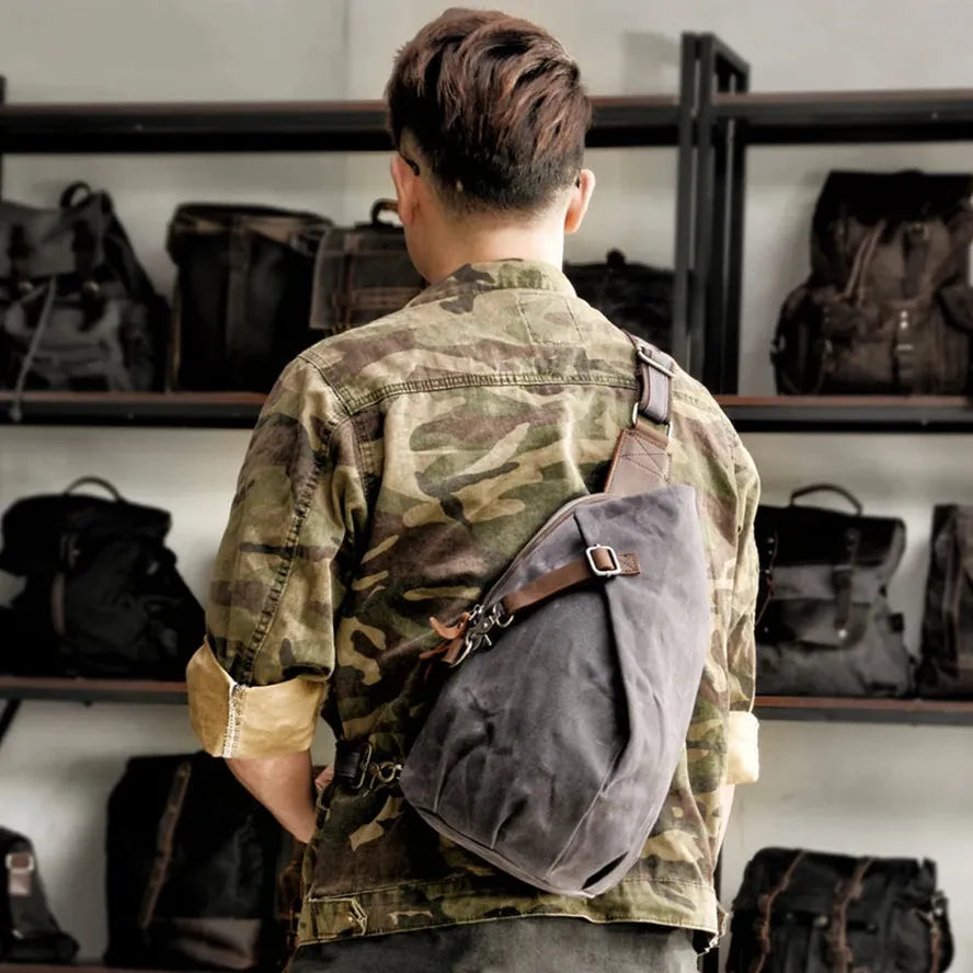 HKM-844883 Waterproof Canvas Messenger Shoulder Bag for Men