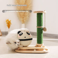 HKM-511891 Scratch-Resistant Wooden Cat Toy Pillar with Double Turntables and Nesting Design