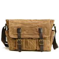 HKM-499091 Waterproof Waxed Canvas Messenger Bag with Leather Accents for Travel and Outdoor Use