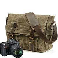 HKM-499091 Waterproof Waxed Canvas Messenger Bag with Leather Accents for Travel and Outdoor Use