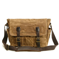 HKM-499091 Waterproof Waxed Canvas Messenger Bag with Leather Accents for Travel and Outdoor Use