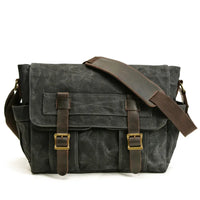 HKM-499091 Waterproof Waxed Canvas Messenger Bag with Leather Accents for Travel and Outdoor Use