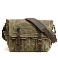 HKM-499091 Waterproof Waxed Canvas Messenger Bag with Leather Accents for Travel and Outdoor Use