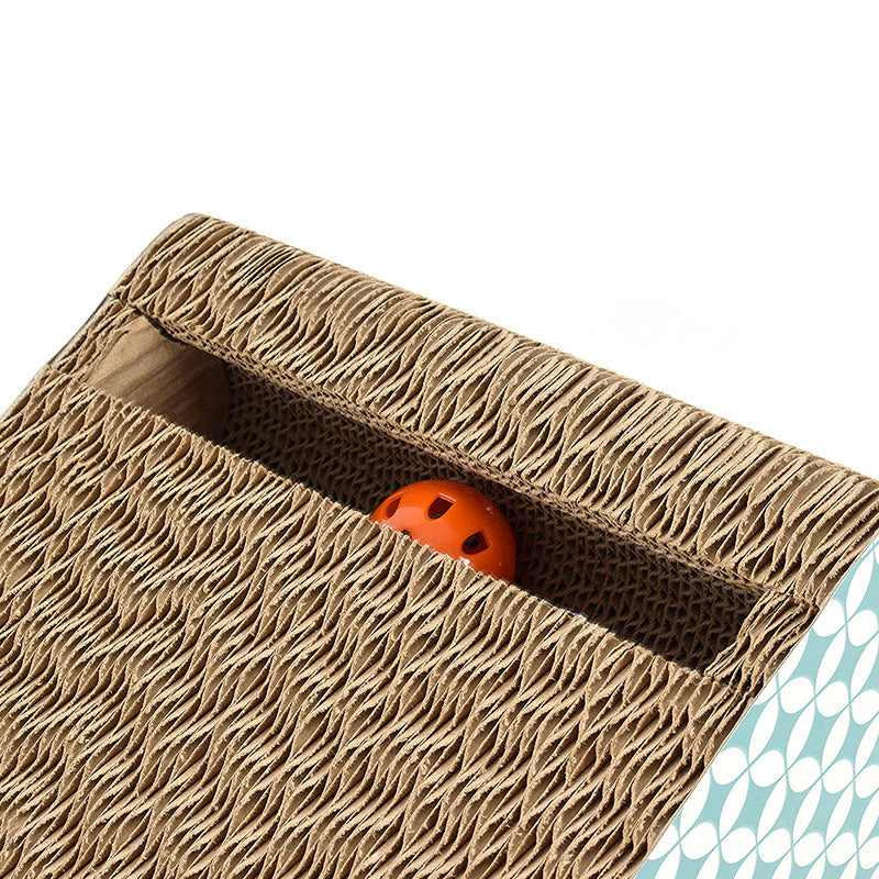 HKM-248595 Corrugated Multi-Function Cat Scratching Board with Resting Pad and Litter Catcher