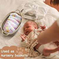 HKM-316627 Handmade Light Beige Woven Storage Basket with Handle for Organizing Toys, Nursery Décor, and Home Essentials