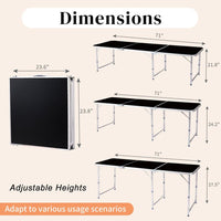HKM-007891 6ft Black Aluminum Alloy Tri-Fold Outdoor Folding Table, 50kg Weight Capacity