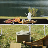 HKM-007891 6ft Black Aluminum Alloy Tri-Fold Outdoor Folding Table, 50kg Weight Capacity