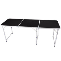 HKM-007891 6ft Black Aluminum Alloy Tri-Fold Outdoor Folding Table, 50kg Weight Capacity