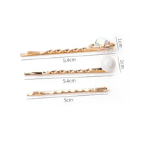 HKM-214099 Three-Piece Set of Geometric Pearl Wave Hairpins in Metal