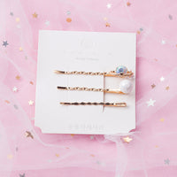 HKM-214099 Three-Piece Set of Geometric Pearl Wave Hairpins in Metal