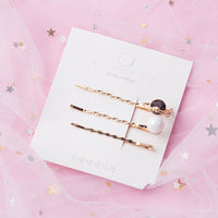 HKM-214099 Three-Piece Set of Geometric Pearl Wave Hairpins in Metal