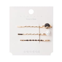 HKM-214099 Three-Piece Set of Geometric Pearl Wave Hairpins in Metal