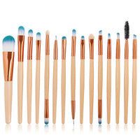 HKM-197779 Champagne Makeup Brush Set - 15 Packs, Rayon Brushes with Plastic Handles
