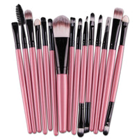 HKM-197779 Champagne Makeup Brush Set - 15 Packs, Rayon Brushes with Plastic Handles