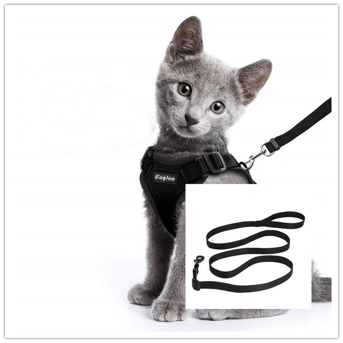 HKM-973651 Adjustable Reflective Soft Mesh Cat Vest Harness with Car Seat Belt Adapter for Kittens and Puppies