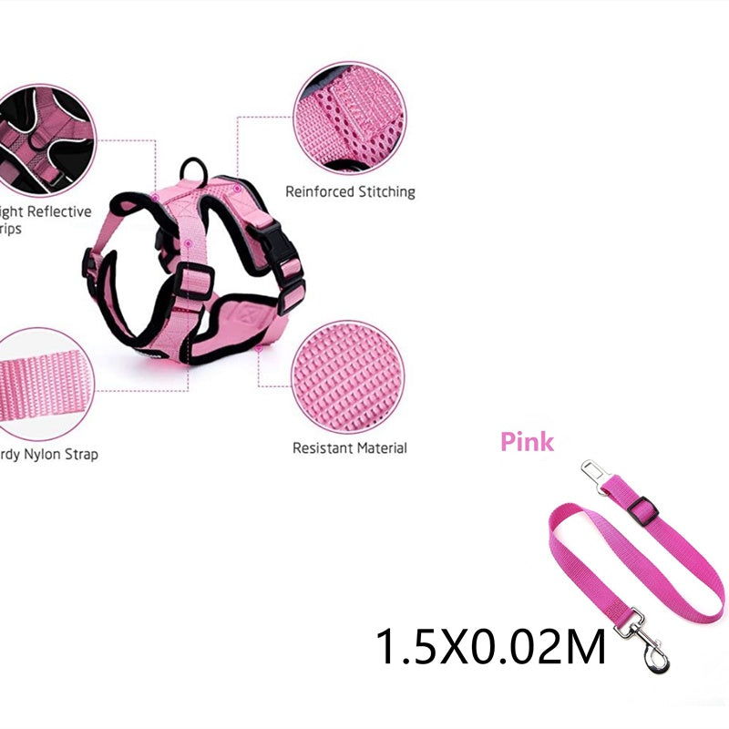HKM-973651 Adjustable Reflective Soft Mesh Cat Vest Harness with Car Seat Belt Adapter for Kittens and Puppies