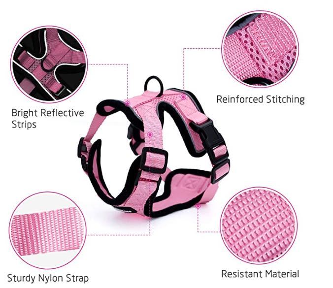 HKM-973651 Adjustable Reflective Soft Mesh Cat Vest Harness with Car Seat Belt Adapter for Kittens and Puppies