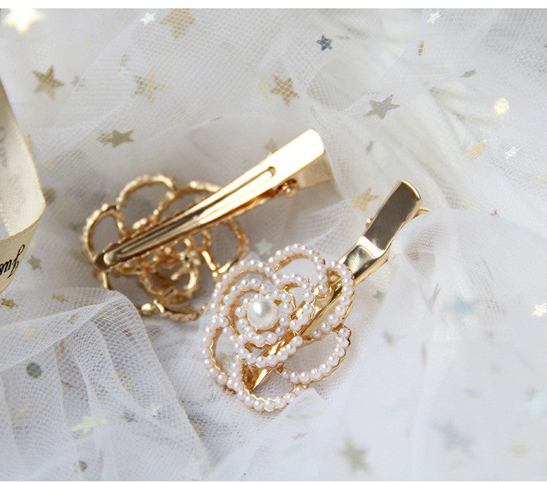 HKM-459283 Elegant Pearl Flower Hairpin for Women - Korean Style Alloy Side Clip Accessory