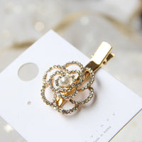 HKM-459283 Elegant Pearl Flower Hairpin for Women - Korean Style Alloy Side Clip Accessory