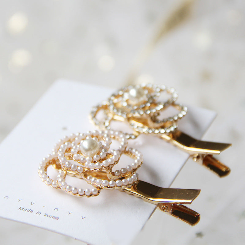 HKM-459283 Elegant Pearl Flower Hairpin for Women - Korean Style Alloy Side Clip Accessory