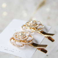 HKM-459283 Elegant Pearl Flower Hairpin for Women - Korean Style Alloy Side Clip Accessory