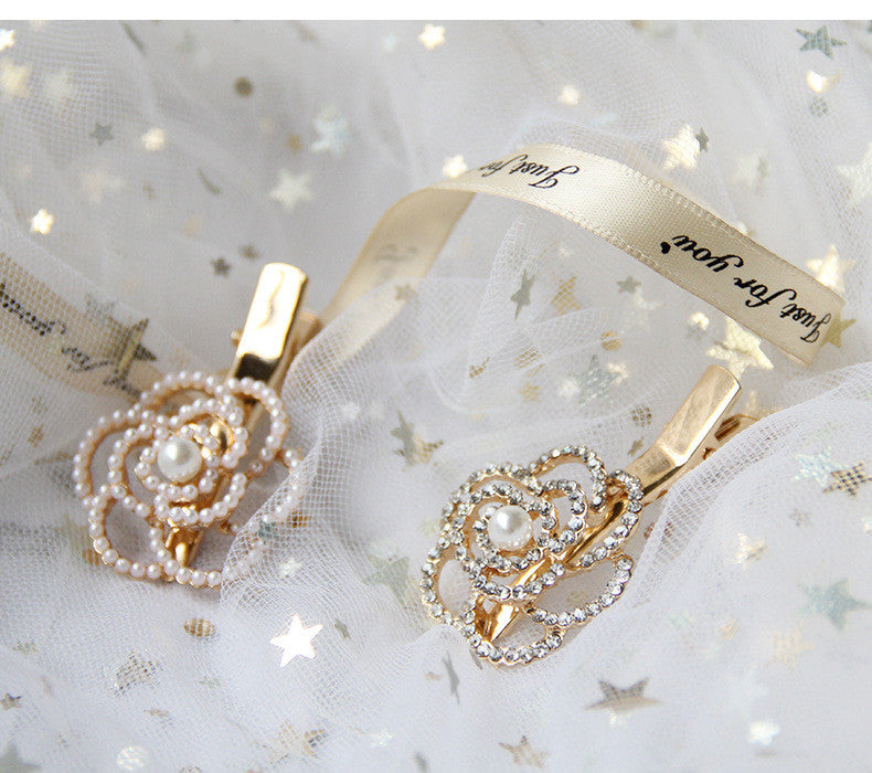 HKM-459283 Elegant Pearl Flower Hairpin for Women - Korean Style Alloy Side Clip Accessory