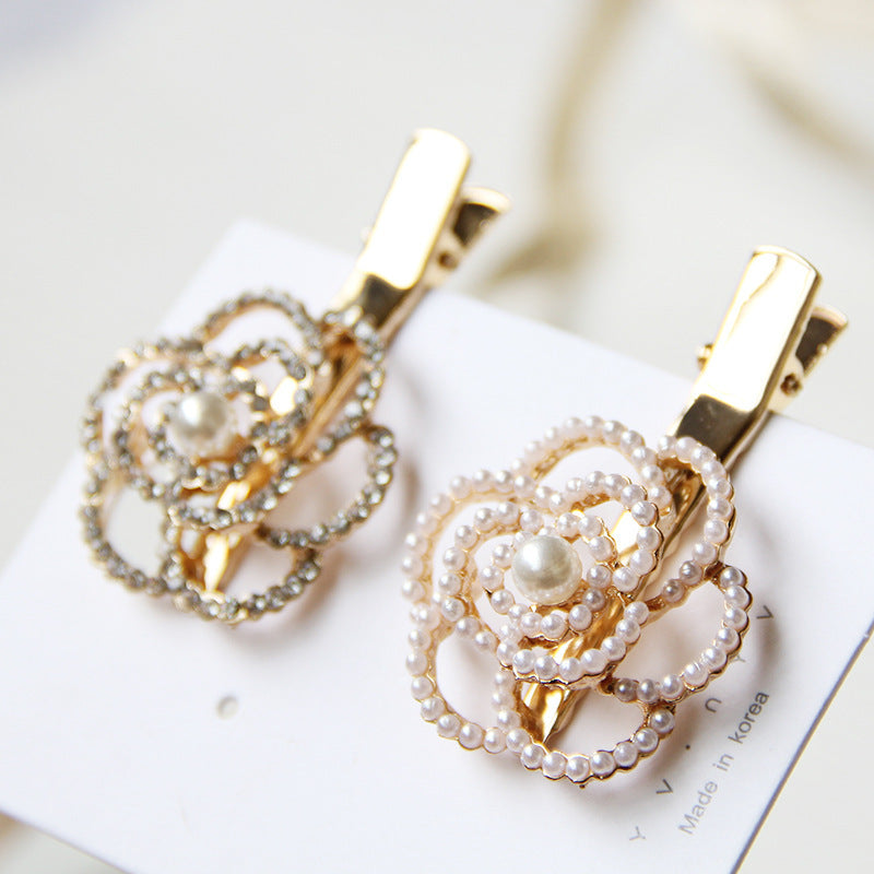 HKM-459283 Elegant Pearl Flower Hairpin for Women - Korean Style Alloy Side Clip Accessory