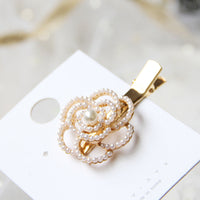 HKM-459283 Elegant Pearl Flower Hairpin for Women - Korean Style Alloy Side Clip Accessory