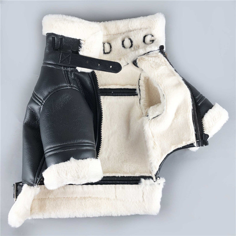 JMT-767050 Cozy Velvet Lined PU Leather Dog Jacket for Cooler Weather