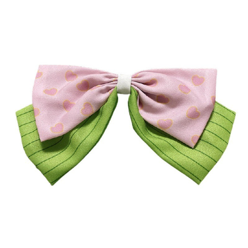 HKM-998227 Chiffon Cartoon Character Bow Hairpin in Plaid Pattern - Unisex Hair Accessory