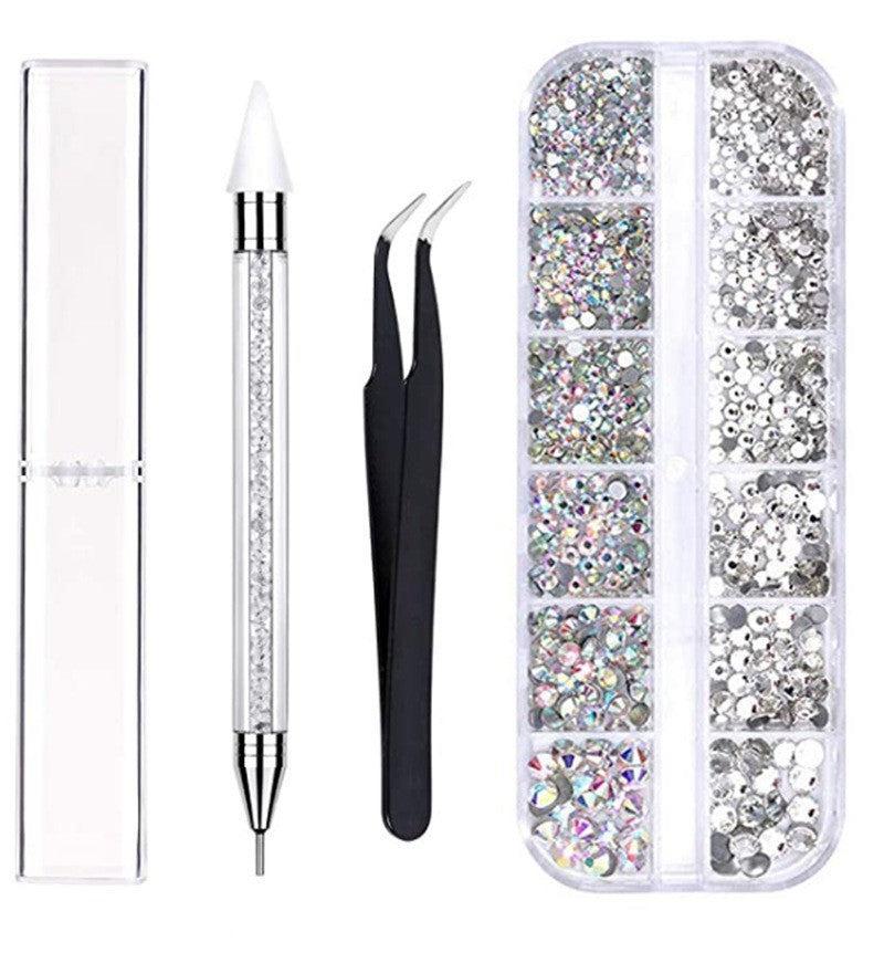 HKM-841043 Three-Piece Double-Headed Diamond Pen and Tweezer Set for Nail Enhancement