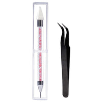HKM-841043 Three-Piece Double-Headed Diamond Pen and Tweezer Set for Nail Enhancement