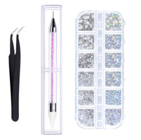 HKM-841043 Three-Piece Double-Headed Diamond Pen and Tweezer Set for Nail Enhancement