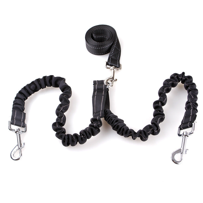 HKM-279763 Retractable Double-Headed Dog Pull Rope Leash - Nylon, Black, Scalable, Suitable for Dogs