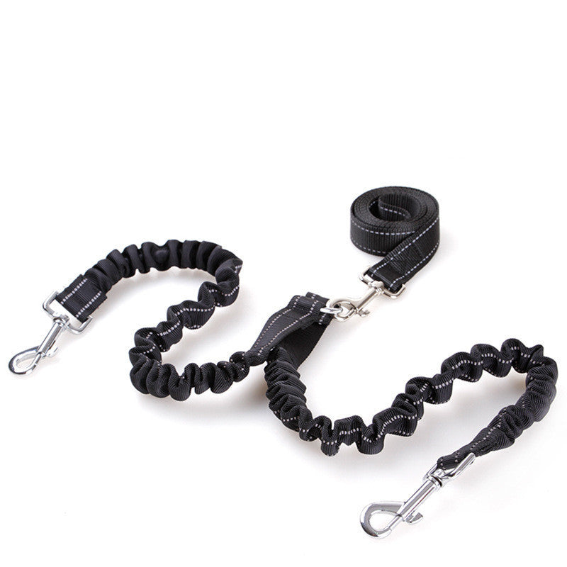 HKM-279763 Retractable Double-Headed Dog Pull Rope Leash - Nylon, Black, Scalable, Suitable for Dogs