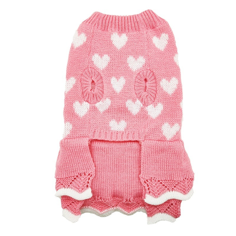 HKM-847379 Cozy Acrylic Dog Sweater with Round Neck Design in Red and Pink