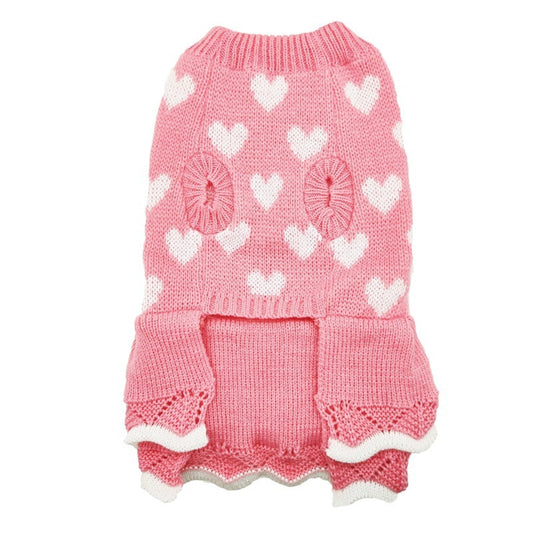 HKM-847379 Cozy Acrylic Dog Sweater with Round Neck Design in Red and Pink
