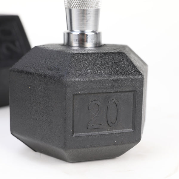 HKM-362579 Rubber Coated Solid Cast Iron Dumbbells - 20LB Pair with 2 Handles