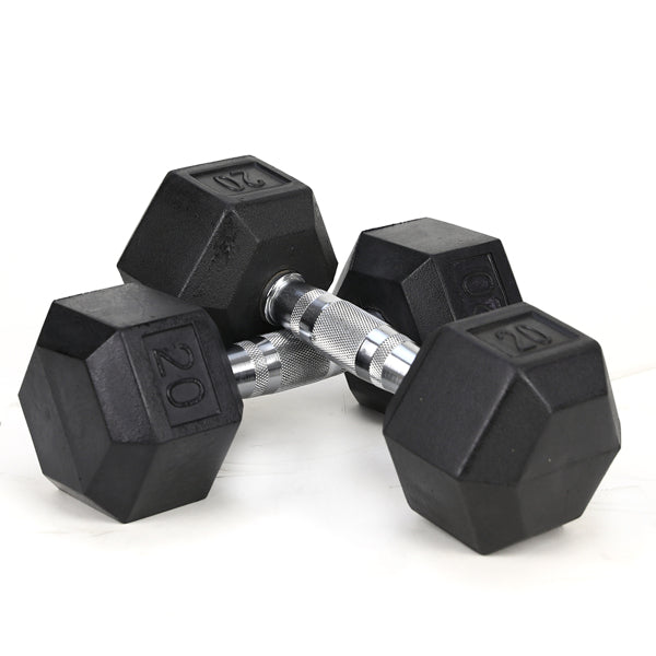 HKM-362579 Rubber Coated Solid Cast Iron Dumbbells - 20LB Pair with 2 Handles