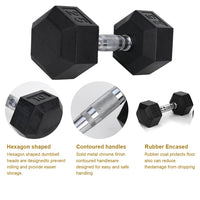 HKM-362579 Rubber Coated Solid Cast Iron Dumbbells - 20LB Pair with 2 Handles
