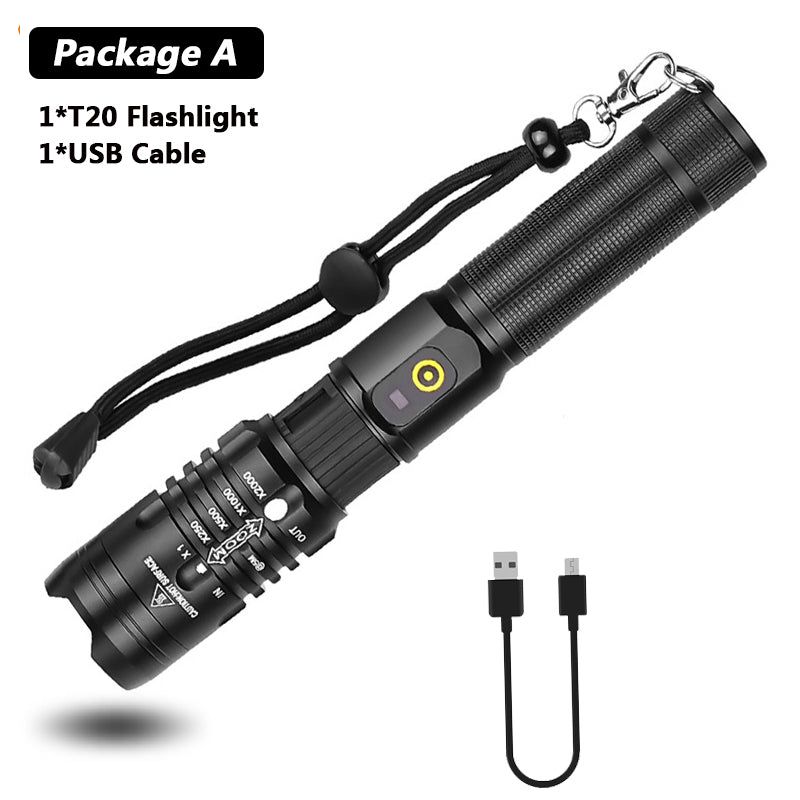HKM-155091 Zoomable USB Rechargeable Super Bright Waterproof Flashlight with 5 Modes for Outdoor Use