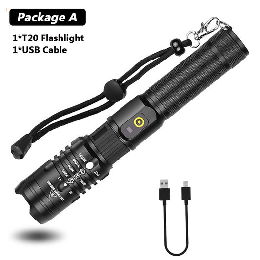 HKM-155091 Zoomable USB Rechargeable Super Bright Waterproof Flashlight with 5 Modes for Outdoor Use