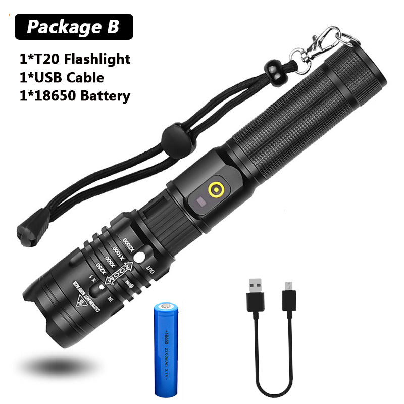 HKM-155091 Zoomable USB Rechargeable Super Bright Waterproof Flashlight with 5 Modes for Outdoor Use